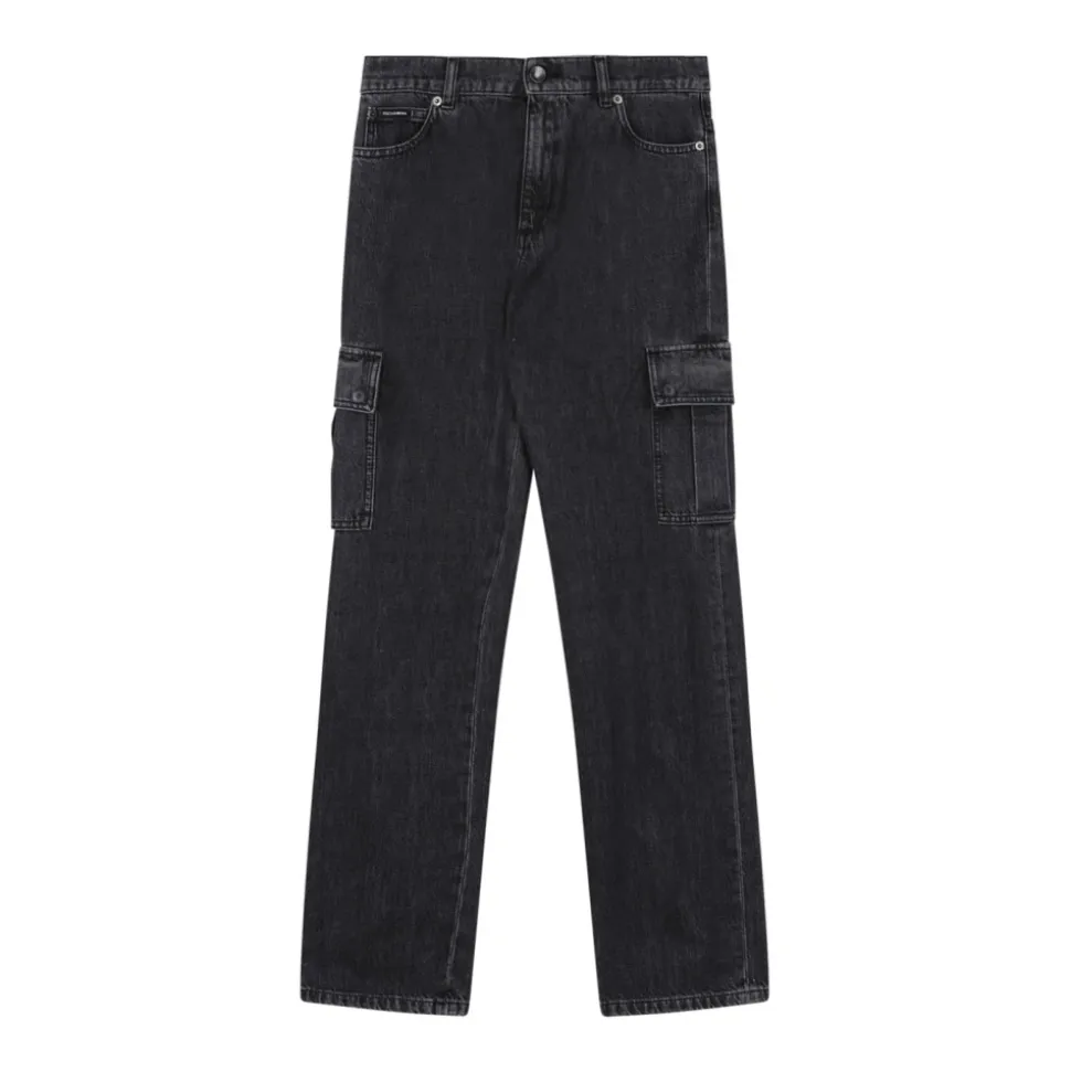 Logo Tag 5-Pocket Denim Cargo Jeans