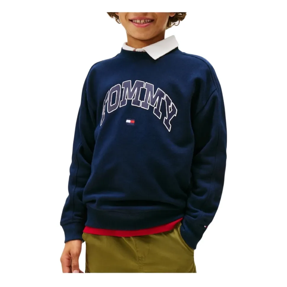 Marineblå Varsity Sweatshirt med Hevede Detaljer
