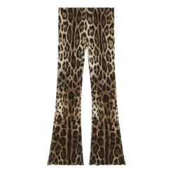 Ribbestrikkede bukser med leopardmønster