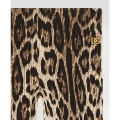 Ribbestrikkede bukser med leopardmønster