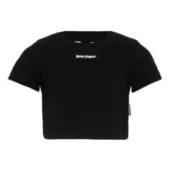 Ribbestrikket Cropped T-skjorte i bomullsjersey