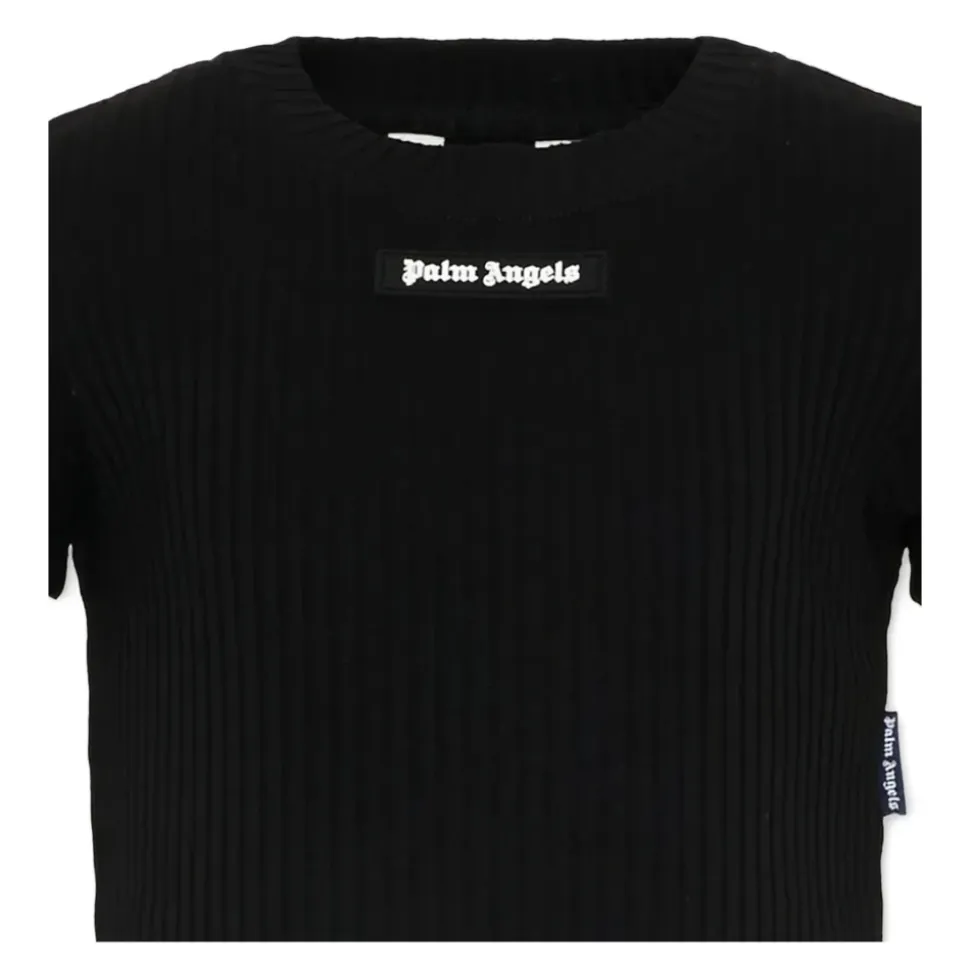 Ribbestrikket Cropped T-skjorte i bomullsjersey
