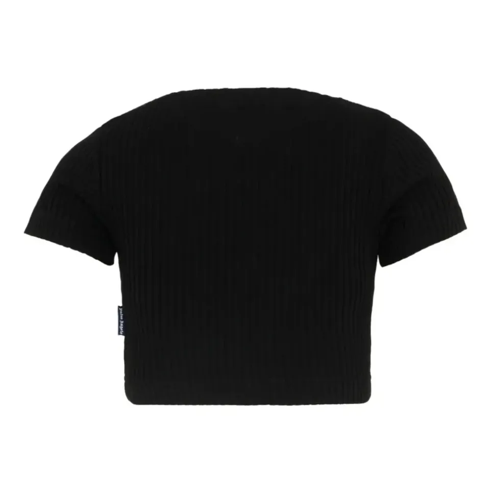 Ribbestrikket Cropped T-skjorte i bomullsjersey