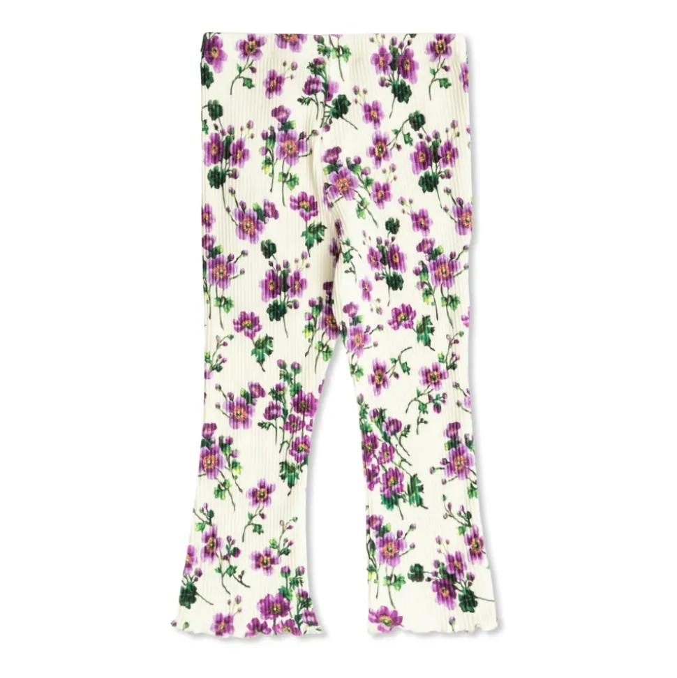 Rillede bukser med blomstermotiv