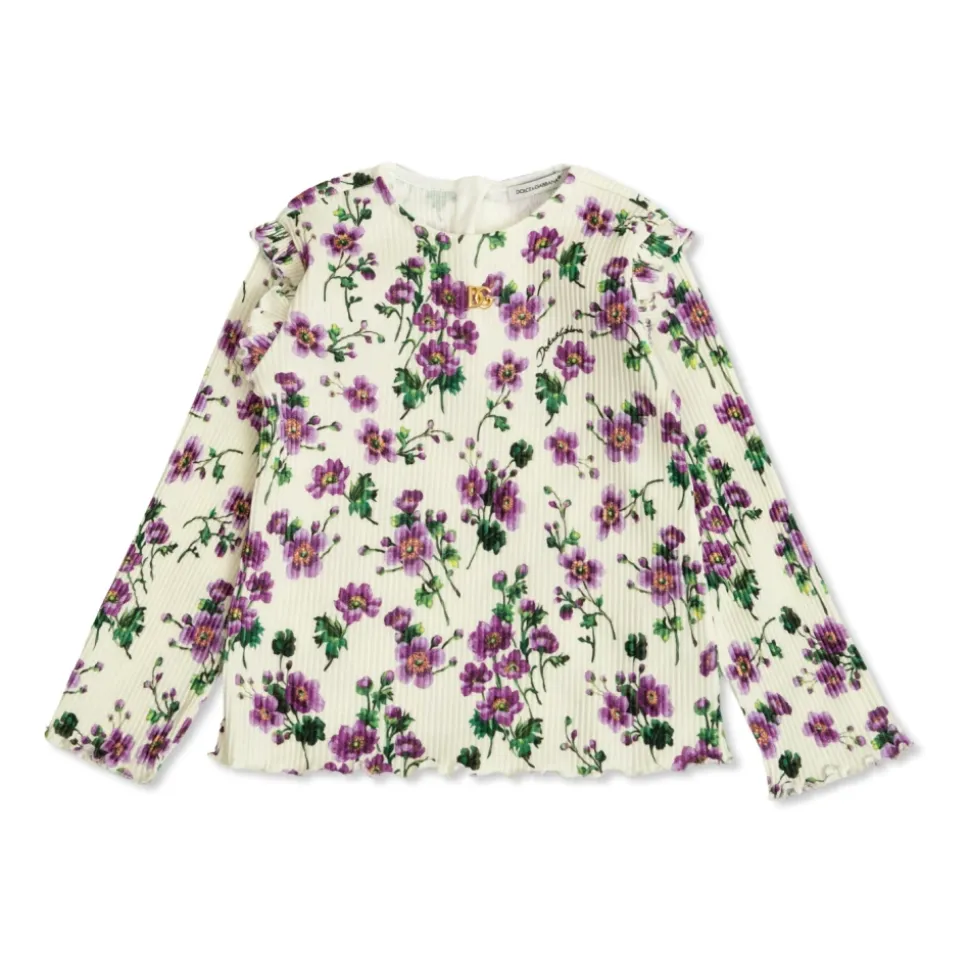 Rillet topp med blomstermotiv