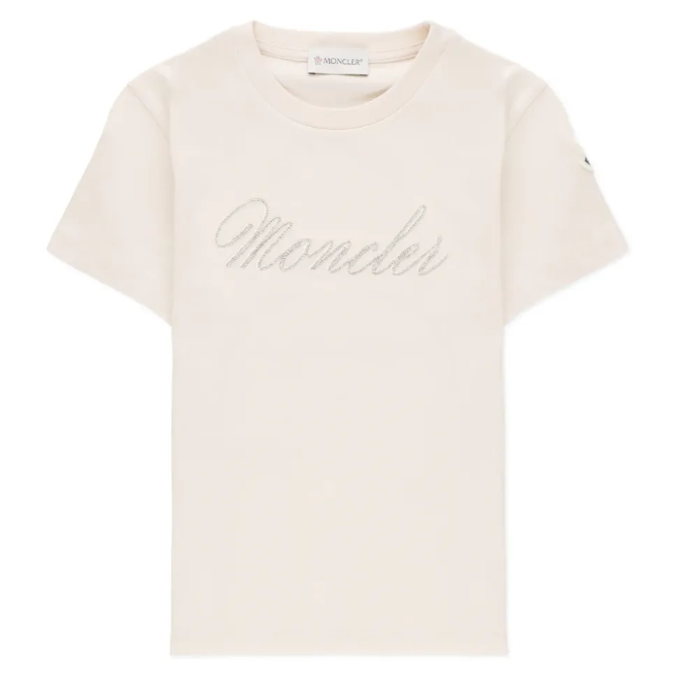 Rosa bomulls-T-skjorte med Strass-logo