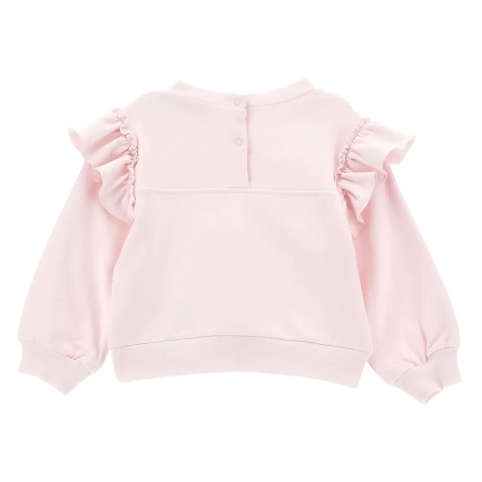 Rosa genser med volanger og rhinestones