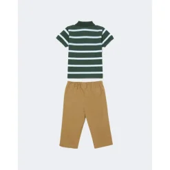 Set Regalo Polo manica corta rigata con ricamo coccodrillo e pantalone lungo in piquè