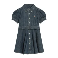 Short Sleeve Belted Denim Shirt Dress