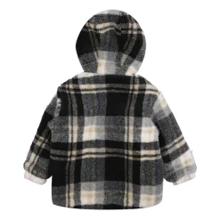 Sort Fleece Polstret Jakke med Rutemønster