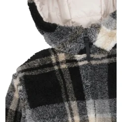 Sort Fleece Polstret Jakke med Rutemønster
