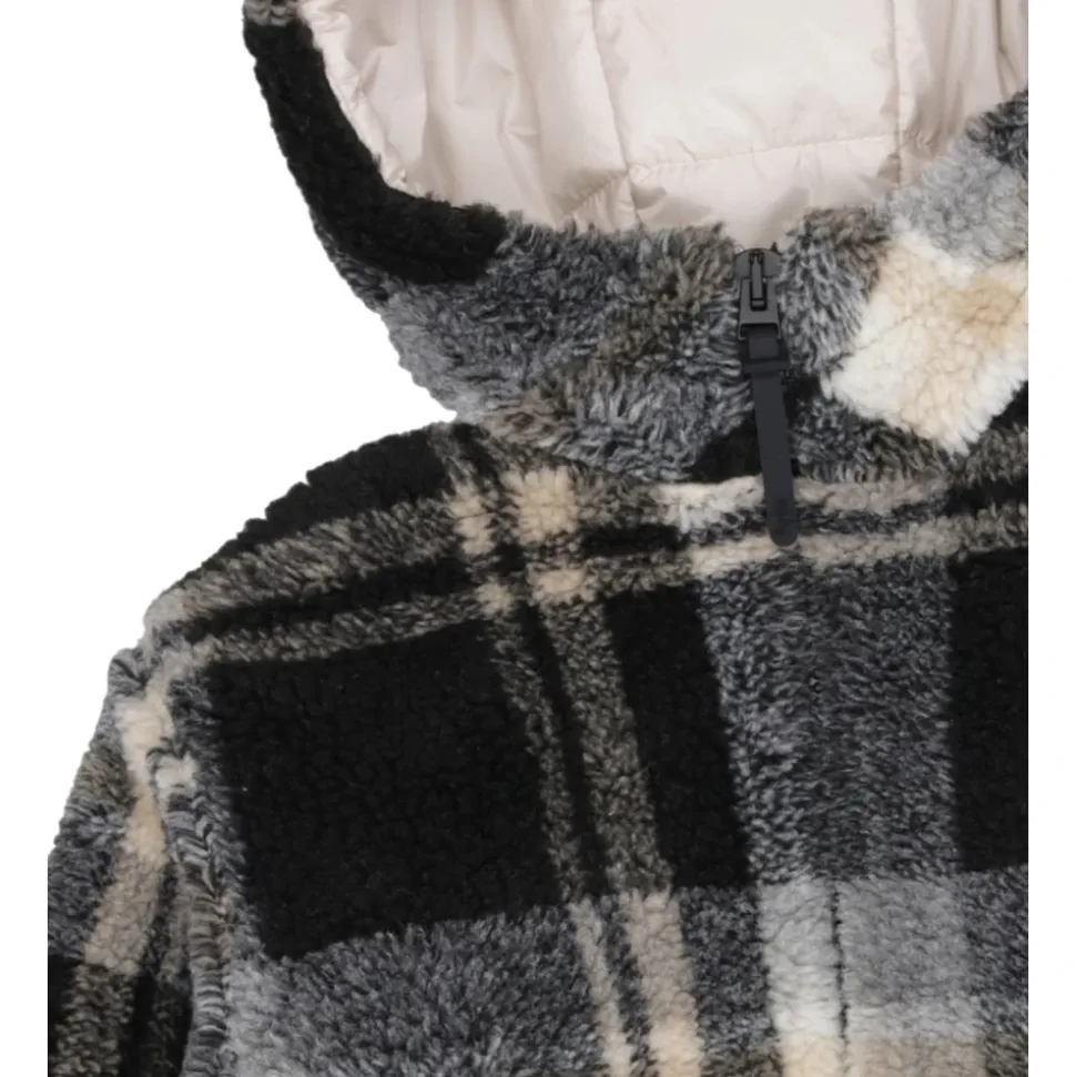 Sort Fleece Polstret Jakke med Rutemønster