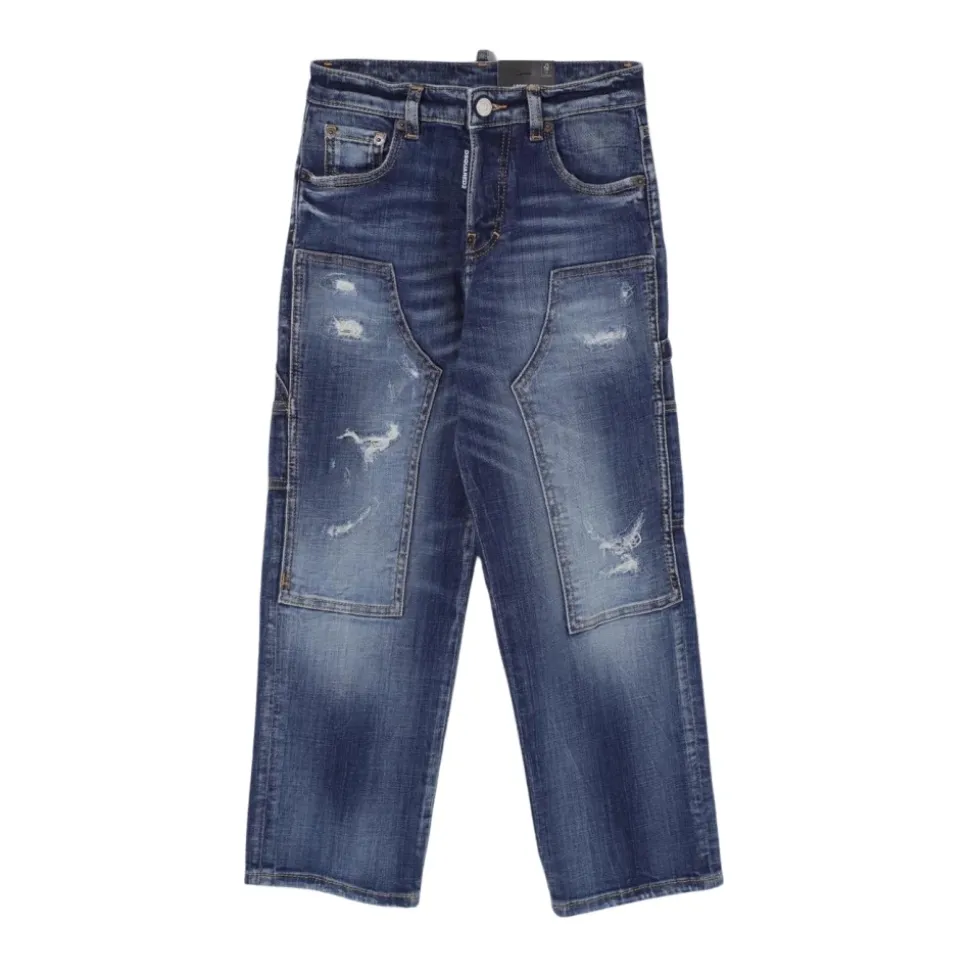 Stilig Distressed Patch Barne Jeans