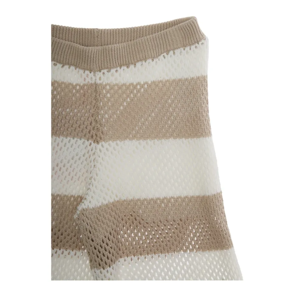 Stripet beige bomulls bukser med perforert design