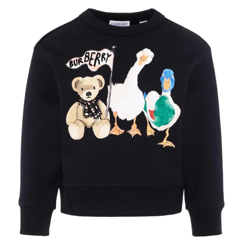 Svart Rund Hals Sweatshirt med Dyreprint