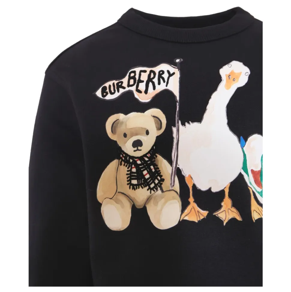 Svart Rund Hals Sweatshirt med Dyreprint