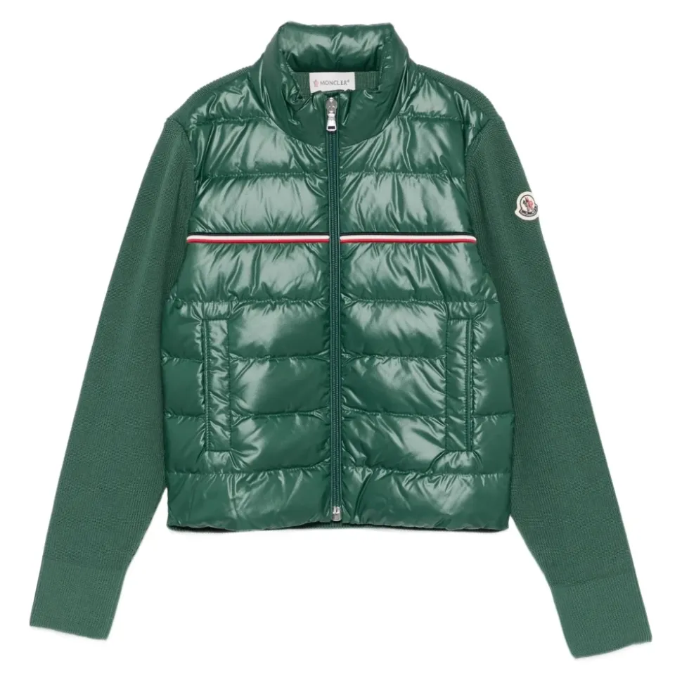 Tricolor Padded Cotton Zip-Up Cardigan
